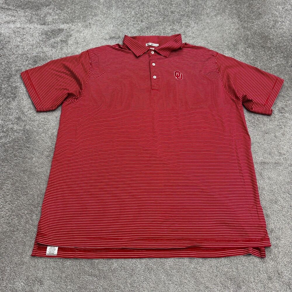 Peter Millar Oklahoma Sooners Polo Shirt Mens 2XL Red Striped Golf OU Cotton Top